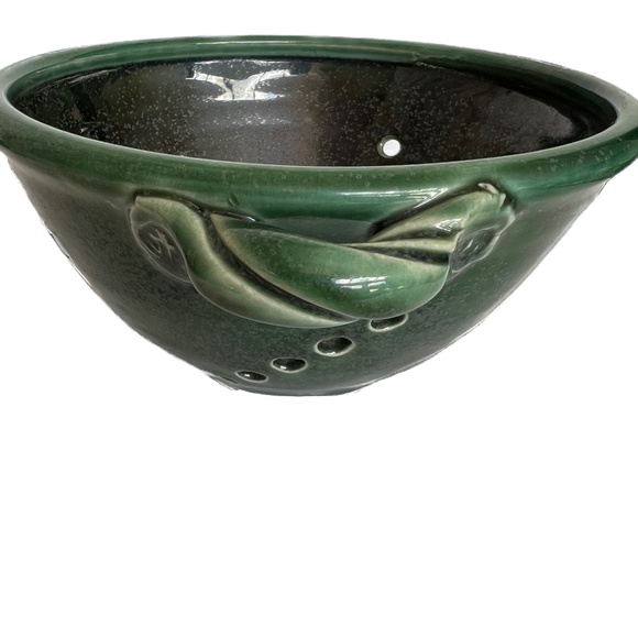 Studio Art Pottery Colander Strainer Fruit Bowl Ceramic Green Blue Hand Made - Picture 3 of 8